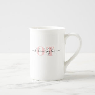 Minimal Modern Script Personlig i monogram Benporslin Mugg