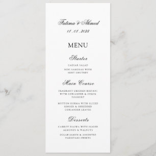 Minimal Modern Script White Muslim Bröllop Bord Meny