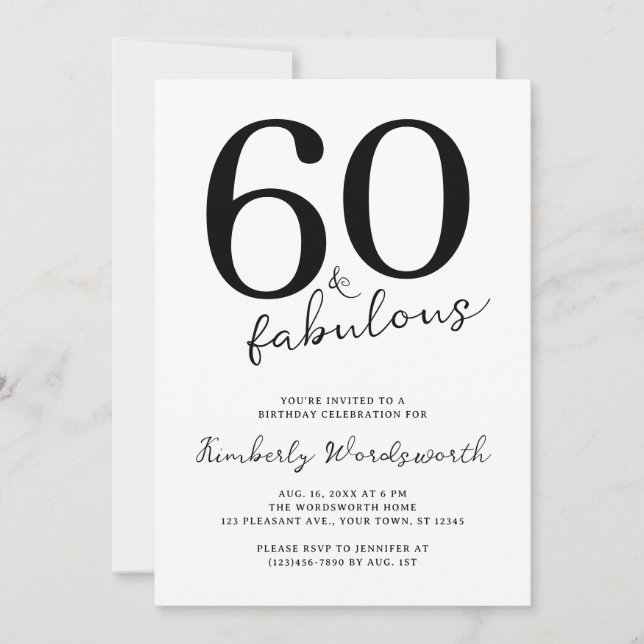 Minimal Modern Sixty and Fabulous 60th Birthday Inbjudningar (Framsida)