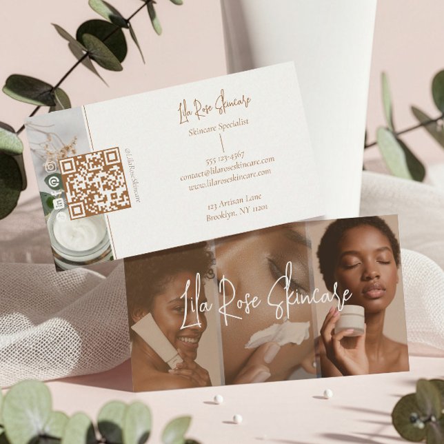 Minimal Modern Skincare Estetiker Foto Collage  Visitkort (Minimal Modern Skincare Esthetician Photo Collage Business Card)