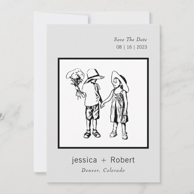  Minimal Modern Söt Design Bröllop Spara Datumet (Framsida)