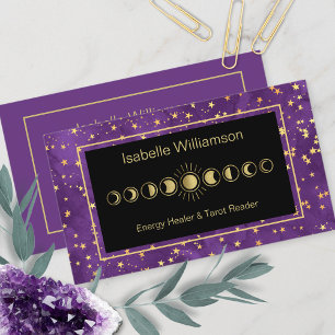 Minimal Modern Stars Amethyst Mystical Måne-fas Visitkort