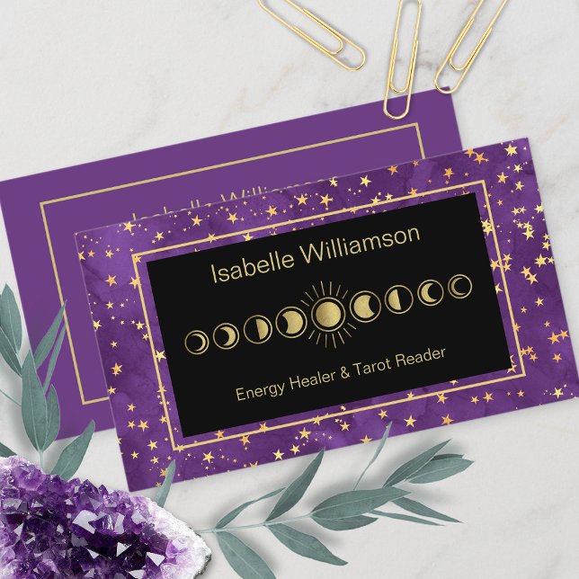 Minimal Modern Stars Amethyst Mystical Måne-fas Visitkort (Skapare uppladdad)