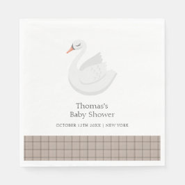Minimal Modern Svan Play Gingham Boy Shower Pappersservett