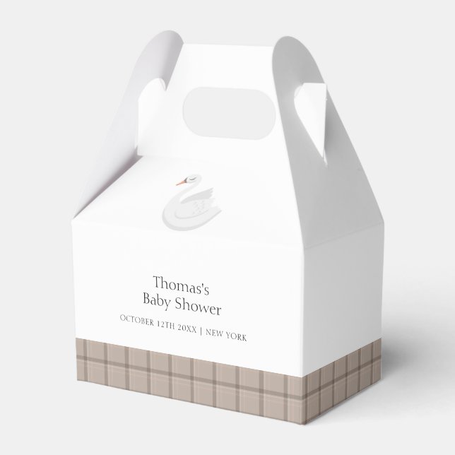 Minimal Modern Svan Play Gingham Boy Shower Presentaskar (Framsidan Sidan)