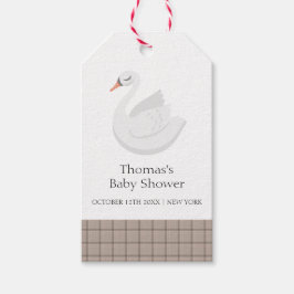 Minimal Modern Svan Play Gingham Boy Shower Presentetikett