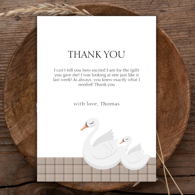 Minimal Modern Svan Play Gingham Boy Shower Tack Kort (Minimal Modern Swan Plaid Gingham Boy Baby Shower Thank You Card)