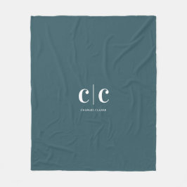 Minimal Modern Teal White Monogram Fleecefilt