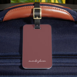 Minimal Modern Terra Cotta Red Monogram Fullt Namn Bagagebricka