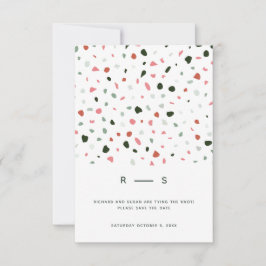 Minimal Modern Terrazzo Mönster Grön Rosa Bröllop Spara Datumet
