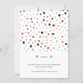 Minimal Modern Terrazzo Mönster Grönt Rosa Bröllop Inbjudningar