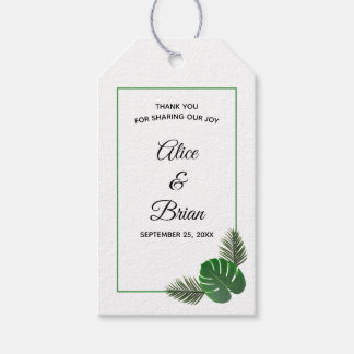 Minimal Modern Tropical Grey Bröllop Presentetikett