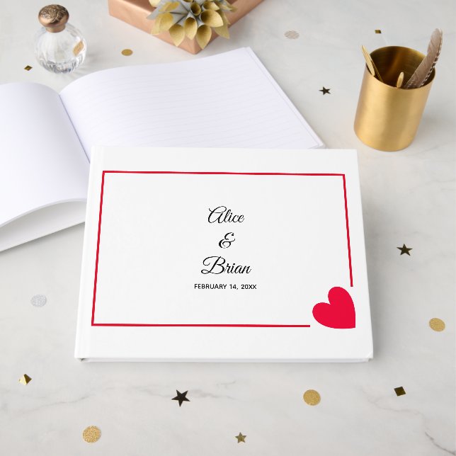 Minimal Modern Valentinsdag Bröllop Gästböcker (Framsida Öppen)