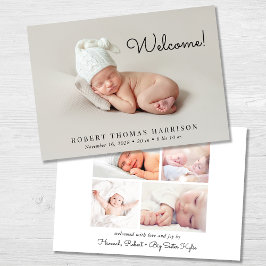 Minimal modern välkomstsida 5 fotofödelse meddelande