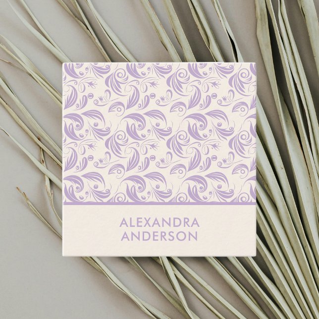 Minimal Modern Violet Lövs Mönster Lavender Fyrkantigt Visitkort (Minimal Modern Violet Leaves Pattern Lavender Square Business Card)