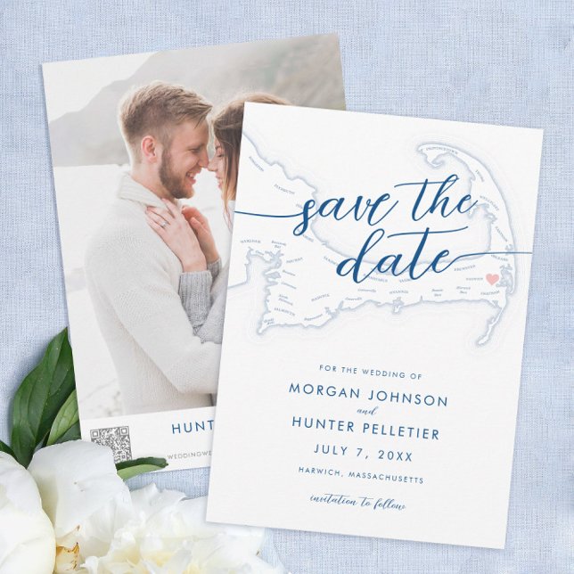 Minimal Modern Wequassett Resort Karta Spara Datumet (Wequassett Resort Wedding Save the Date minimal modern navy blue by Coastal Map Designs)