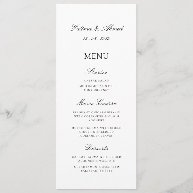 Minimal Modern White Islamic Bröllop Bord Meny (Framsida)