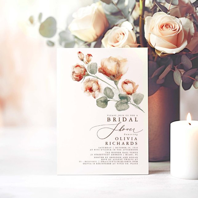 Minimal Möhippa för minsta Blommigt för Elegant Inbjudningar (Terracotta Floral Bridal Shower Invitations)
