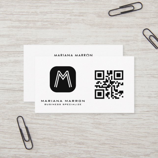 Minimal monogram anpassad QR-kod grundläggande Visitkort (Fram/Back In Situ)