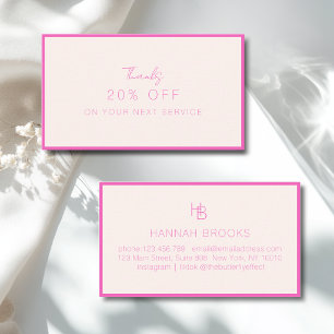 Minimal monogram beige rosa salong rabattkort visitkort