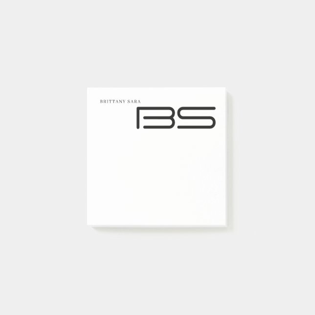 Minimal Monogram Black and White Custom Name Year Post-it Block (Framsida)