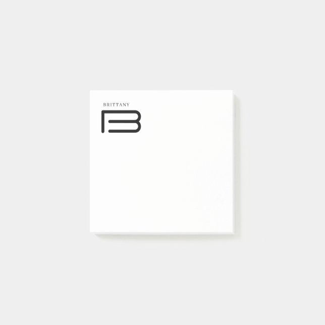 Minimal Monogram Black and White Custom Name Year Post-it Block (Framsida)