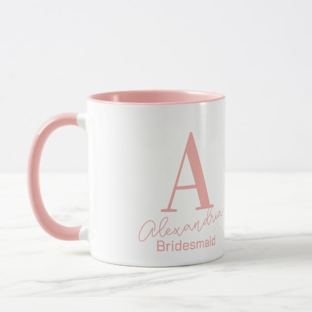 Minimal monogram Bridesmaid Rosa och White Mugg (Vänster)