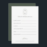 Minimal monogram Bröllop Önskemål för mark och mar Rådkort<br><div class="desc">Minimal Monogram Moss Grönt Bröllop Önskemål för Bride & Groom Advice Card. Anpassa anpassningsbarna ovan. Du hittar ytterligare samordningsobjekt i vår "Minimalist Monogram Sage Grönt & Moss Grönt Bröllop"-samling. ***NOTERA: ALLA ORD OCH TEXT OCH BAKGRUND FÄRG ÄR REDIGERBARA. Du kan ändra hela ord och även ändra texten i färg. För...</div>