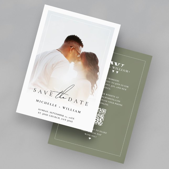 Minimal monogram budget bröllops fotoram Sage  Spara Datumet (Minimalist Monogram Wedding Photo Frame Sage Save The Date
)