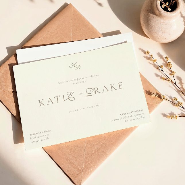 Minimal Monogram Cream Ivory Script Wedding Inbjudningar (Skapare uppladdad)