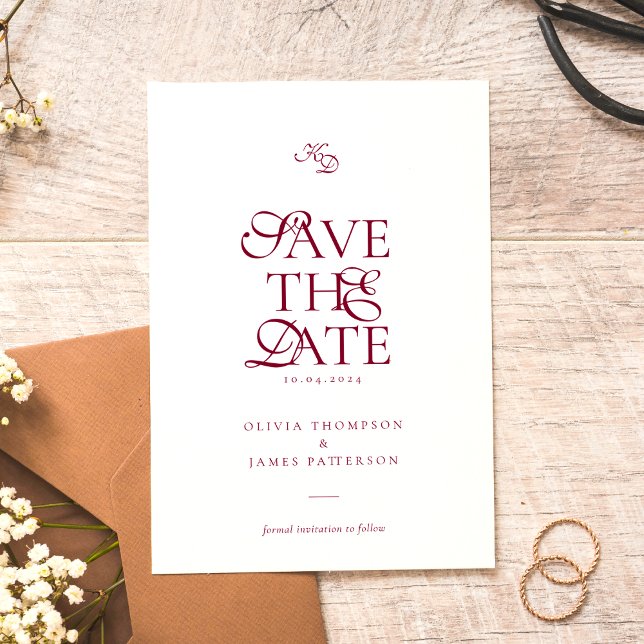 Minimal Monogram Deep Burgundy Script Wedding Spara Datumet (Skapare uppladdad)