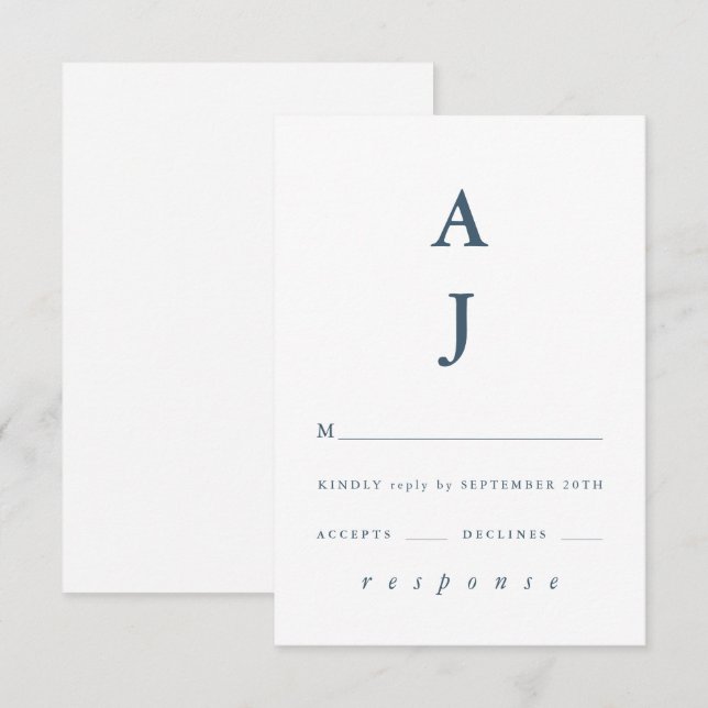 Minimal Monogram Dusty Blue Bröllop OSA Kort (Fram/baksida)
