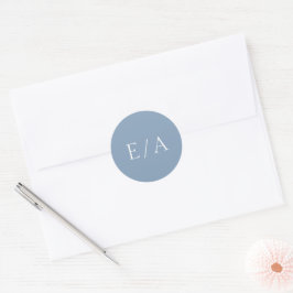 Minimal monogram elegant modern dammig blå bröllop runt klistermärke