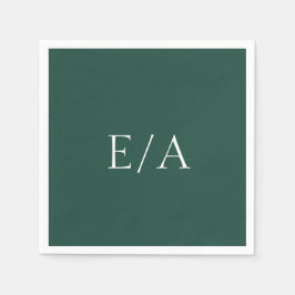 Minimal monogram elegant smaragdgrön bröllop pappersservett