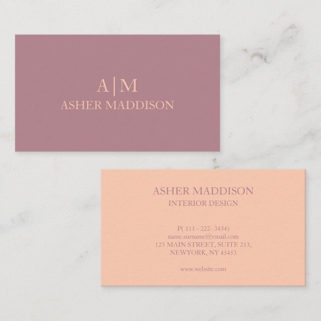 Minimal monogram för lavender- och Apricot-Elegant Visitkort (Fram/baksida)