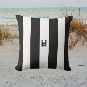 Minimal Monogram för svart och vitt Cabana Rand Kudde