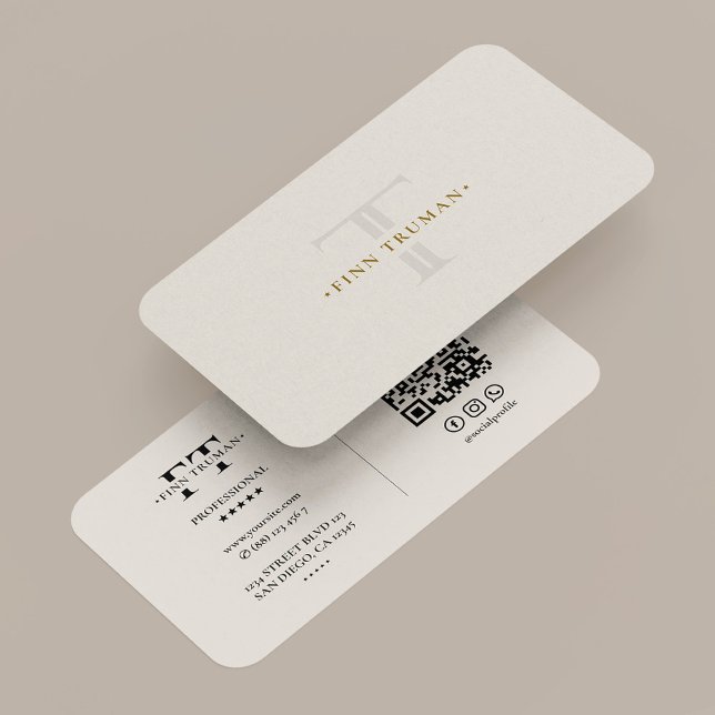Minimal monogram FT logotyp sand beige professione Visitkort (Minimal Monogram F T Logo Sand Beige Professional Business Card
)