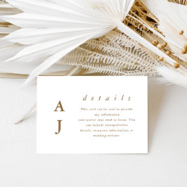Minimal Monogram Golden Brown Bröllop-detalj Tilläggskort