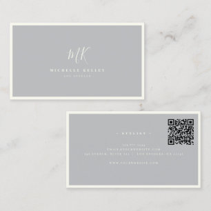 Minimal monogram Grått-Elfenbenskustens Chic QR-ko Visitkort