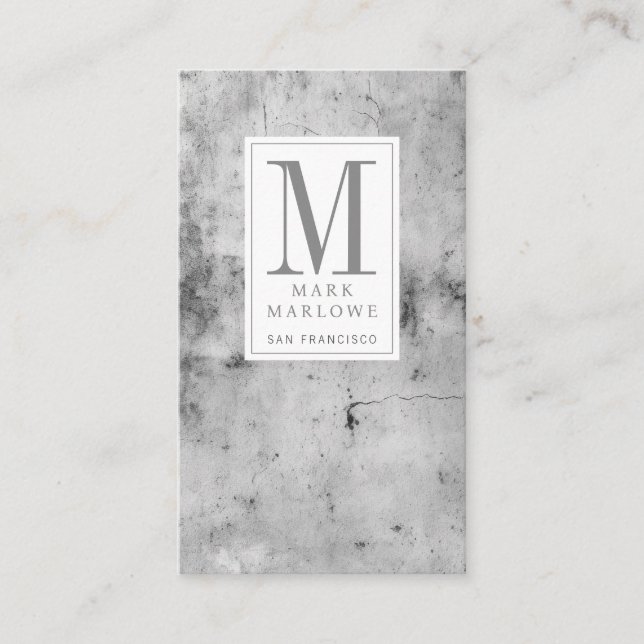 Minimal monogram Grått Marble Struktur Visitkort (Framsida)