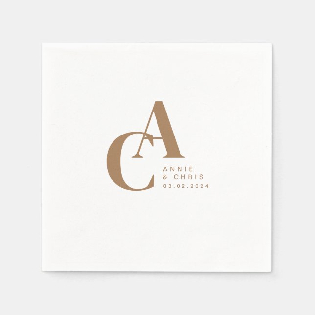 Minimal, Monogram, Handskriftsteckensnitt, Bröllop Pappersservett (Framsidan)