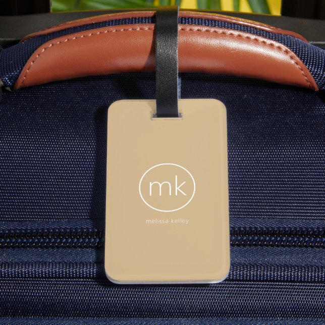 Minimal monogram initial neutral beige och vit bagagebricka (Baksida Insitu 4)