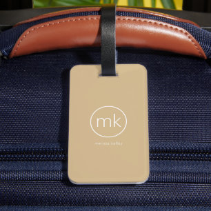Minimal monogram initial Neutralt Beige & White Bagagebricka