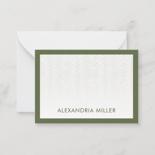 Minimal monogram Namn Herringbone Olive Anteckningskort (Framsida)