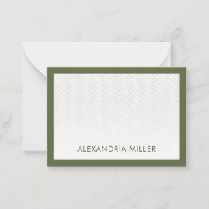 Minimal monogram Namn Herringbone Olive Anteckningskort