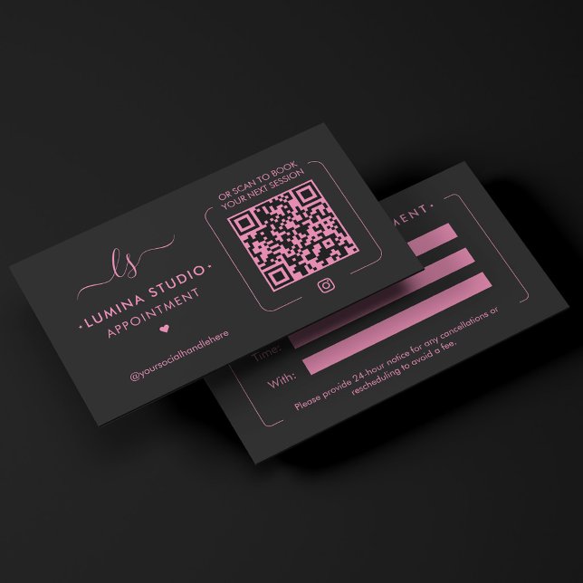 Minimal Monogram Ögonfrans Makeup Artist Rosa Svar Tidsbeställning Kort (Minimal Nail Tech Monogram Beauty Pink Black QR Appointment Card
)