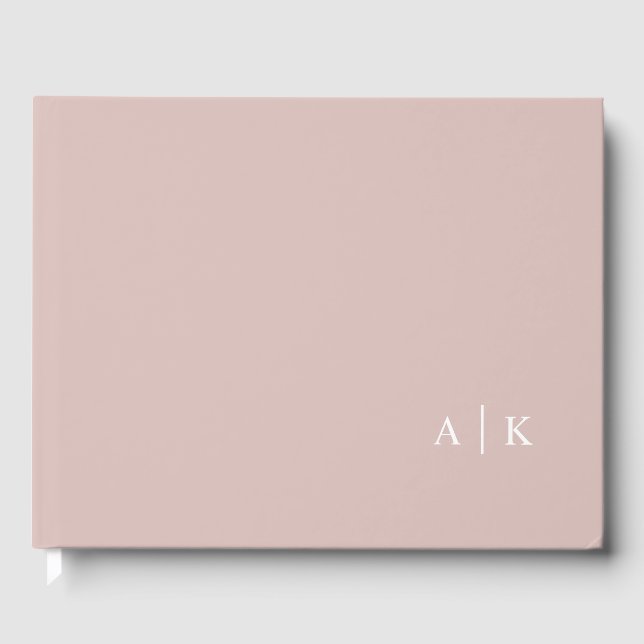 Minimal monogram rosa bröllop gäst bok (Framsida)