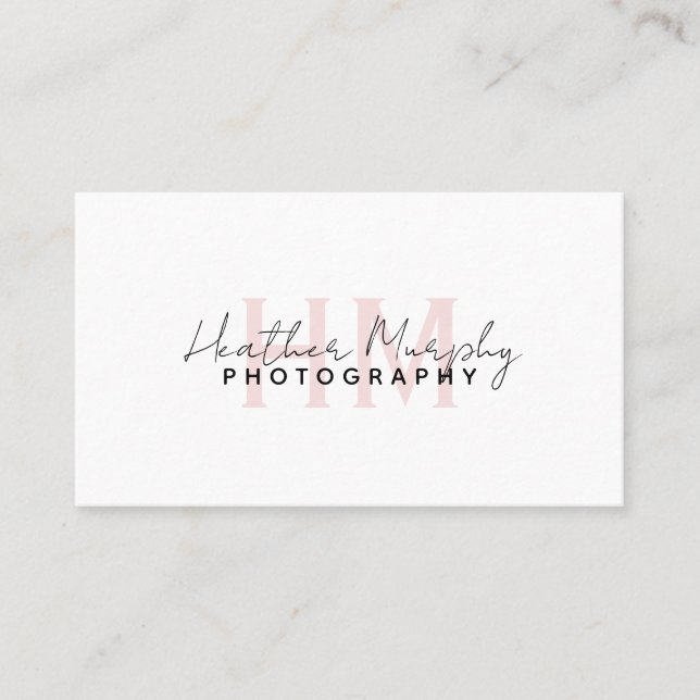 Minimal Monogram Script Namn Rosa Girly Visitkort (Framsida)