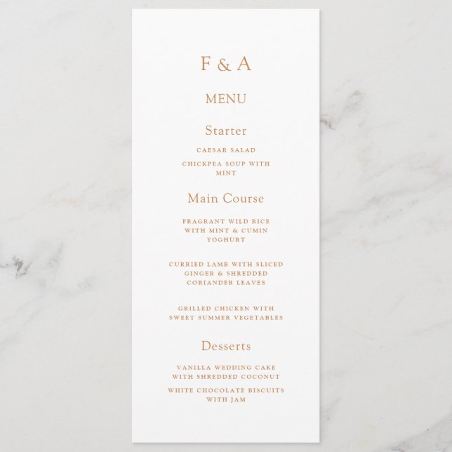 Minimal Monogram Simple Guld Script Bröllop Bord Meny (Framsida)