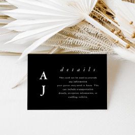 Minimal Monogram svart och vit Bröllop-detalj Tilläggskort